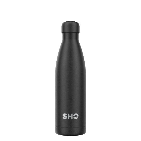 Insulated reusable bottle in All Jet Black (black bottle with black lid)