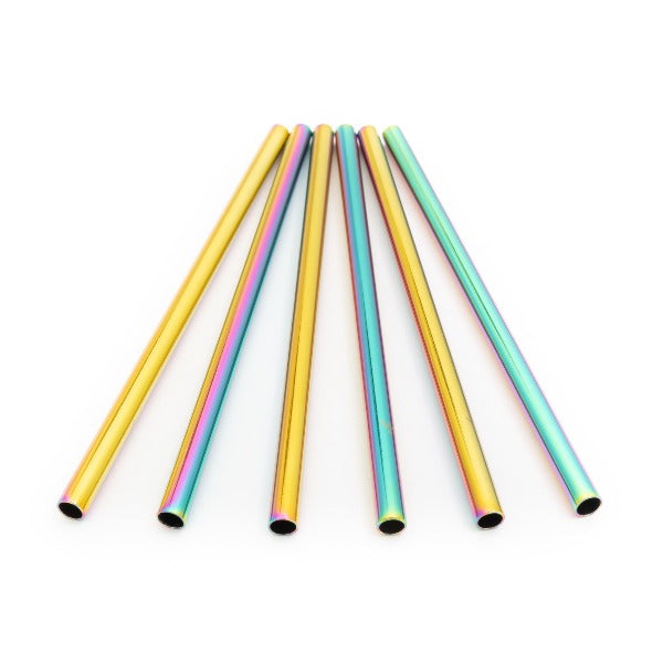 Steel cocktail straw set in rainbow (multicoloured straws)