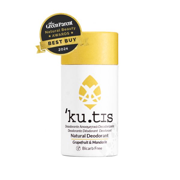 Kutis natural eco-friendly vegan deodorant Grapefruit and Mandarin with Green Parent natural beauty best buy awards 2024 logo