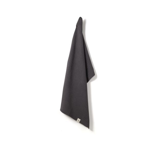 Knitted cotton hand towel in Slate grey shown close up