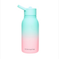 Kids reusable tritan bottle in Twist and Shout (pink at bottom graduating to mint green at the top) shown with lid on