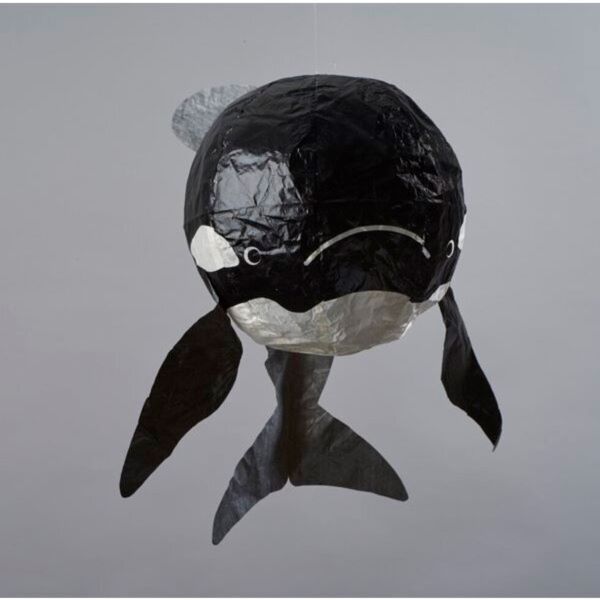 Reusable balloon in whale shown inflated