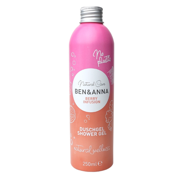 Ben and Anna shower gel in pink shaded aluminium bottle (Berry fusion)