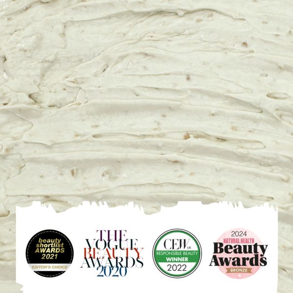 UpCircle face mask product shown close up with lots of awards listed
