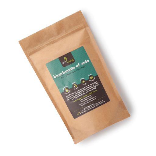 Bicarbonate of soda in kraft packaging with label reading 'all-purpose cleaner'