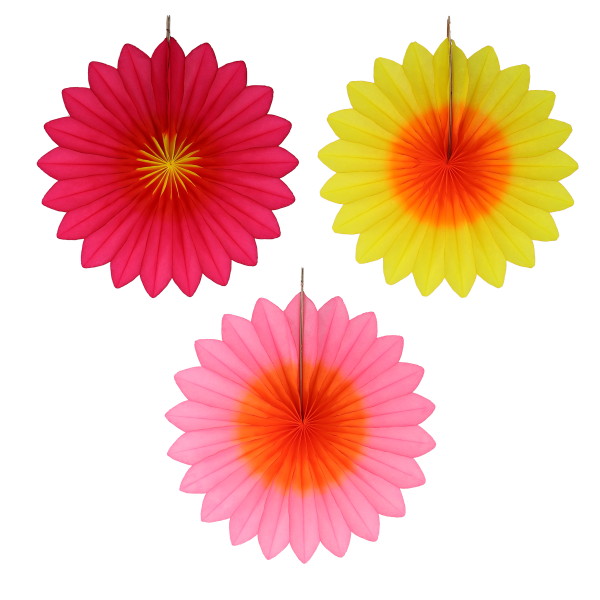 Paper flower decorations Sunset flowers (three different colours combining oranges, yellows, pinks and reds)