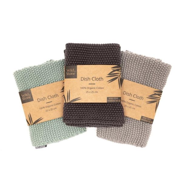 Knitted cotton dishcloths All three colours
