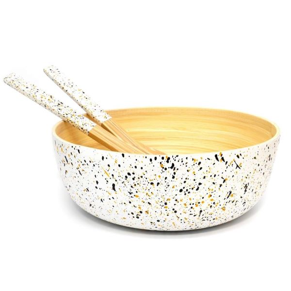 Bamboo salad tongs (in bowl, available separately) in white (bamboo with white handles with colourful speckles)