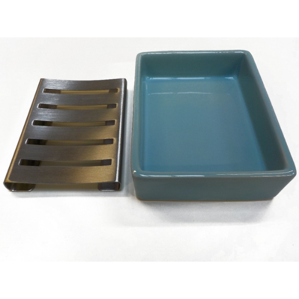 Ceramic and metal soapdish blue