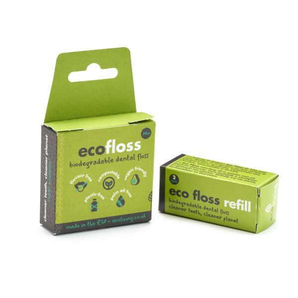 Eco-friendly vegan dental floss and refill pack