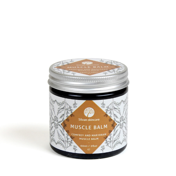 Eco-friendly muscle balm in glass jar with aluminium lid