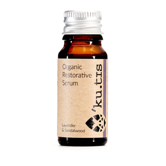 Organic facial serum Restorative in glass bottle with aluminium lid