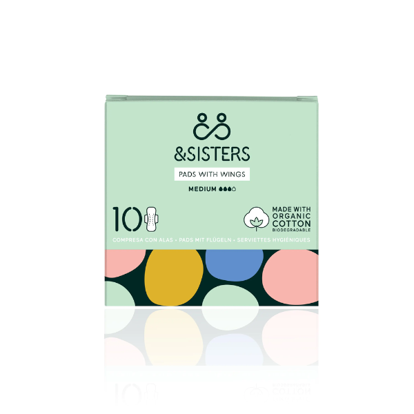 Organic cotton sustainable period pads with wings in cardboard packaging Medium