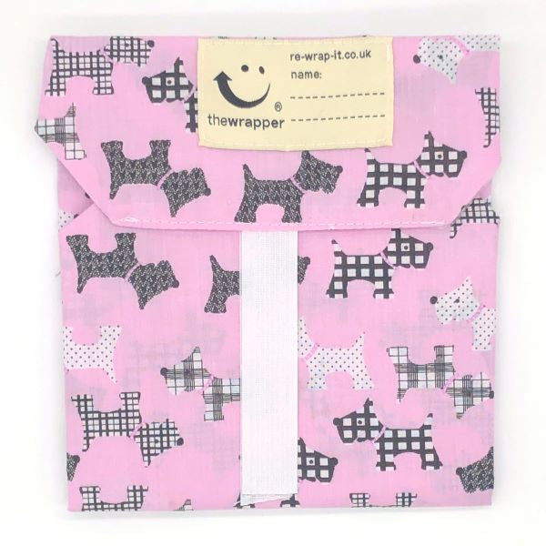 Eco-friendly sandwich wrapper Pink Scotty Dog (pink background with black and white Scotty dogs)