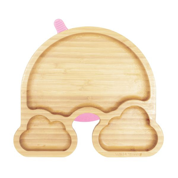 Eco-friendly baby bamboo plate with Pink silicone suction pads