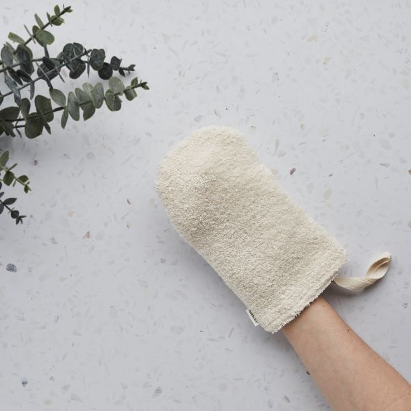 Cotton biodegradable shower mitt