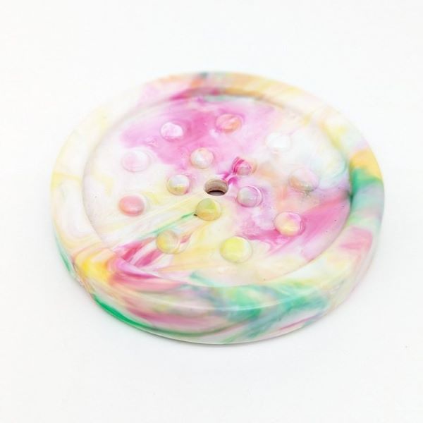 Soap dish from recycled plastic in Tie DIe - a pink and yellow swirl colour