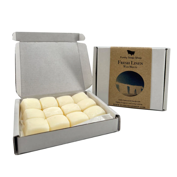 Wax melt fresh linen, box showing contents