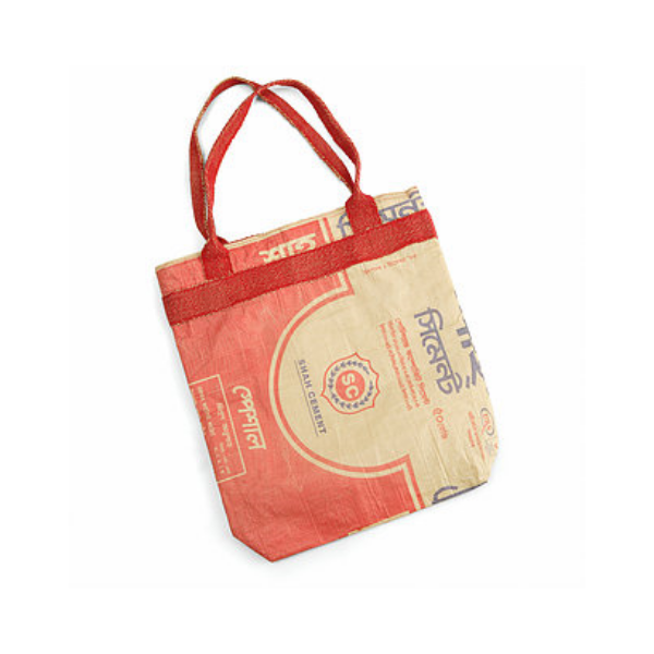 Red recycled cement bag with red straps