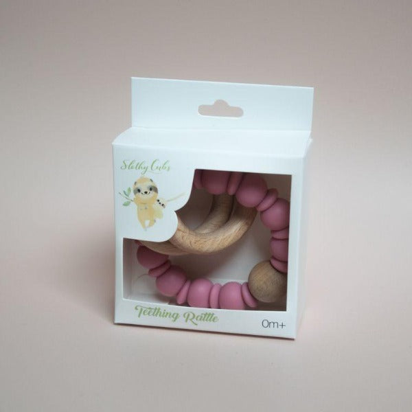 Eco_friendly baby teething rattle blush