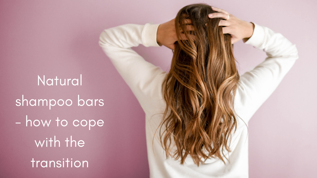 Long hair image with text 'Natural shampoo bars - how to cope with the transition'