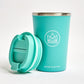 Neon Kactus insulated cup in Making waves colour - a bright turquoise, shown with lid off and to the side
