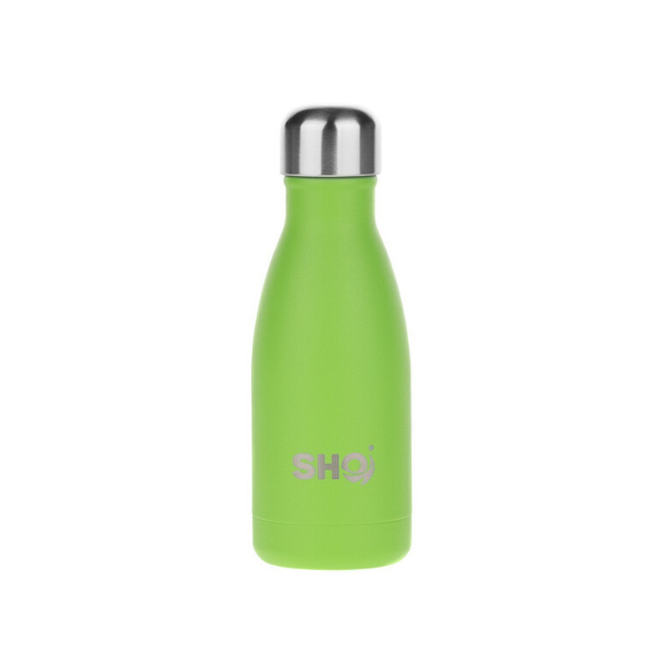 SHO reusable insulated bottle in gecko green (a bright lime)