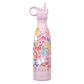SHO insulated 500ml reusable bottle with straw lid in butterfly bliss colour (pink with colourful butterflies)