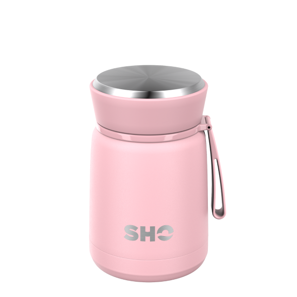 SHO reusable food flask in pastel pink