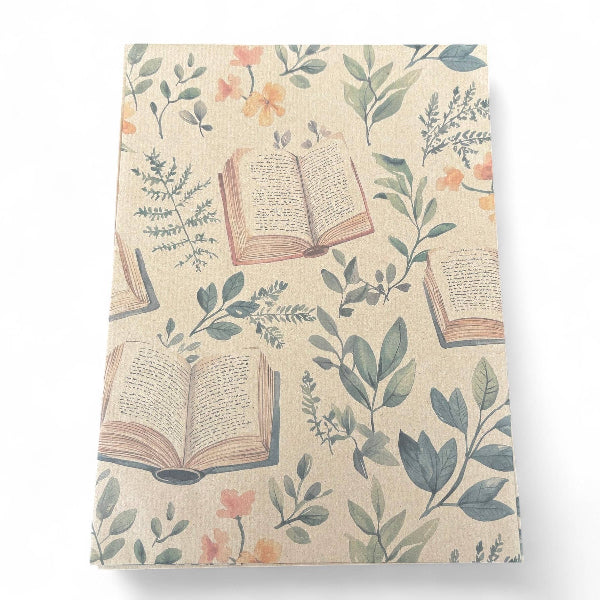 Kraft recycled wrapping paper with books and foliage 