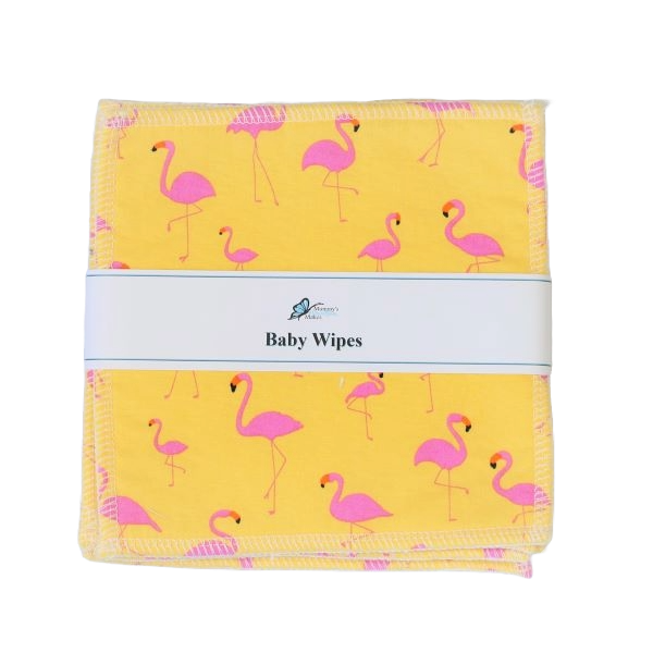 Reusable baby wipes Yellow flamingo (yellow background with lots of pink flamingoes)