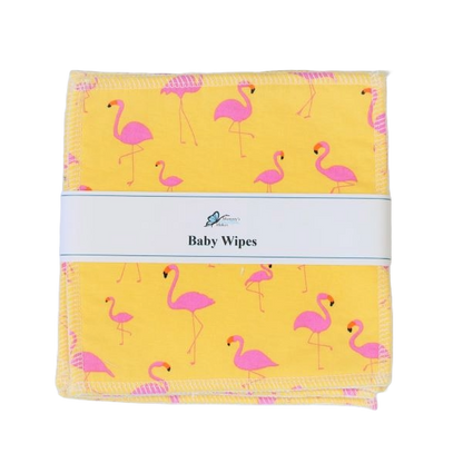 Reusable baby wipes Yellow flamingo (yellow background with lots of pink flamingoes)