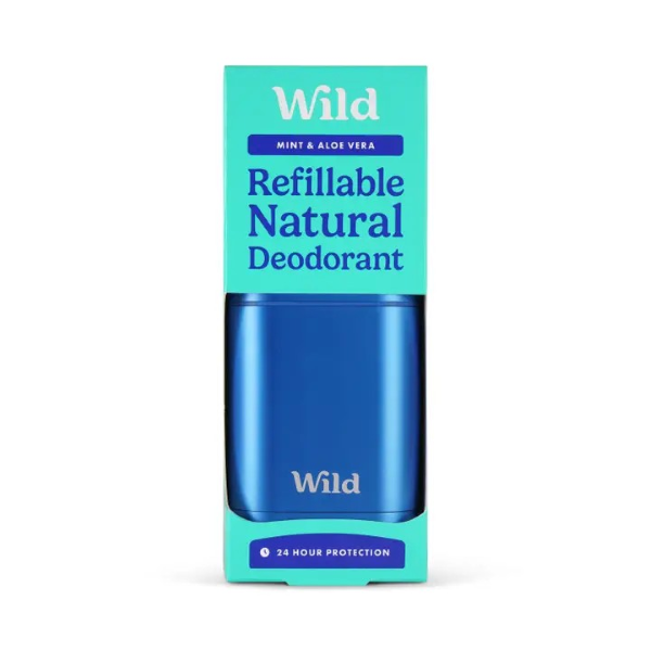 Blue deodorant case with mint and aloe vera