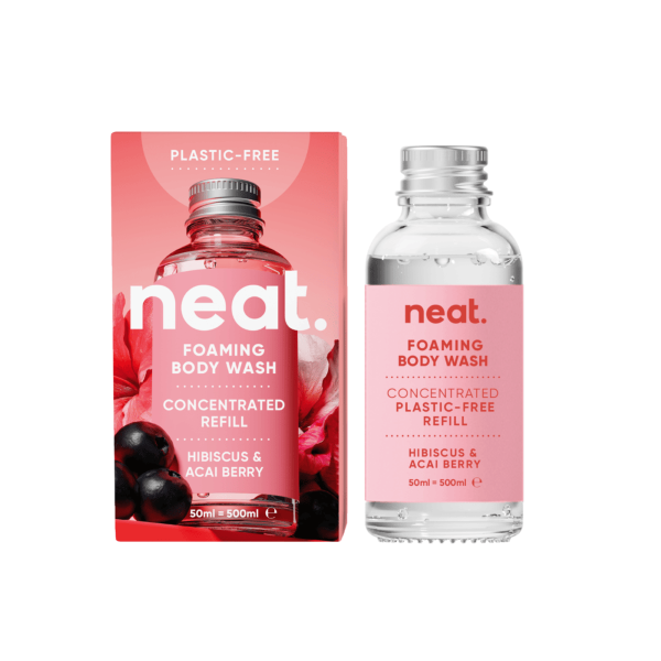 Neat body refill in Hibiscus and acai berry concentrated glass bottle refill