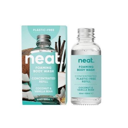 Neat body refill in Coconut and vanilla bean concentrated glass bottle refill