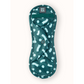 Reusable period pad in Celeste design (teal background with light blue pattern), liner, folded into itself, shown from underneath