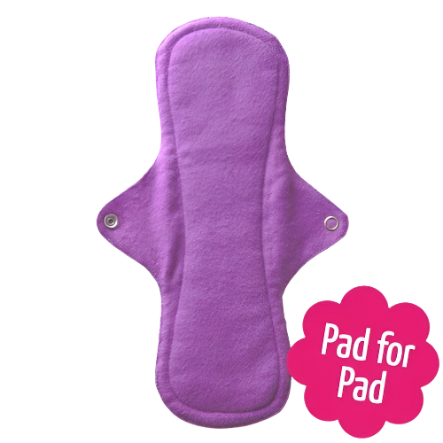 Eco Femme day pad plus shown with purple top layer