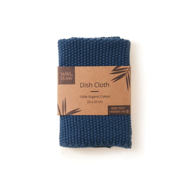 Knitted cotton dishcloth Ocean blue (a dark teal blue)