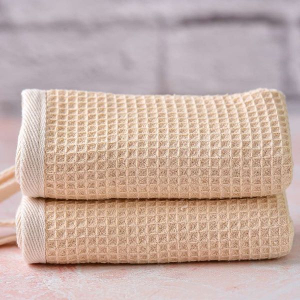 Organic sisal and cotton dishcloth in beige with white trim (2 cloths shown)