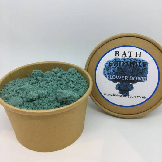 Flower bath bomb crumble in recyclable cardboard box packaging
