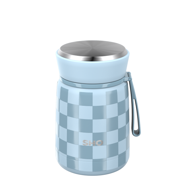 SHO reusable food flask in Checked blue design