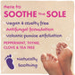 Feet with happy faces drawn on the underside of toes, shown alongside text reading "Here to soothe the sole; vegan and cruelty-free, antifungal formulation, volcanic pumice exfoliation; Peppermint, thyme, clove and tea tree; Naturally soothing"  