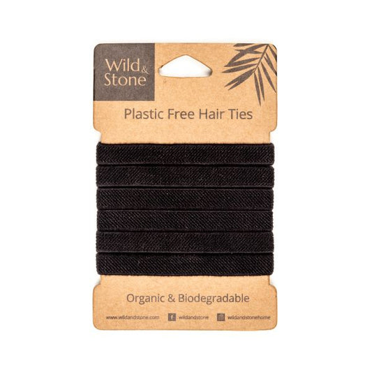 Pack of 6 plastic-free and eco-friendly hair bands/ Hair ties in cardboard pack Black
