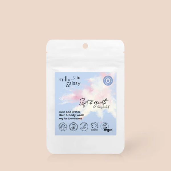 Milly & Sissy compostable pouch refill of Hair and body wash (unfragranced)