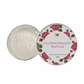 Funky Soap hand cream in cocoa butter and rosewater, packaged in a tin shown with lid off and cream inside. Label is a white background with pink roses