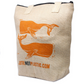 Jute tote bag with orange whale design and 'Jute Not Plastic' text 