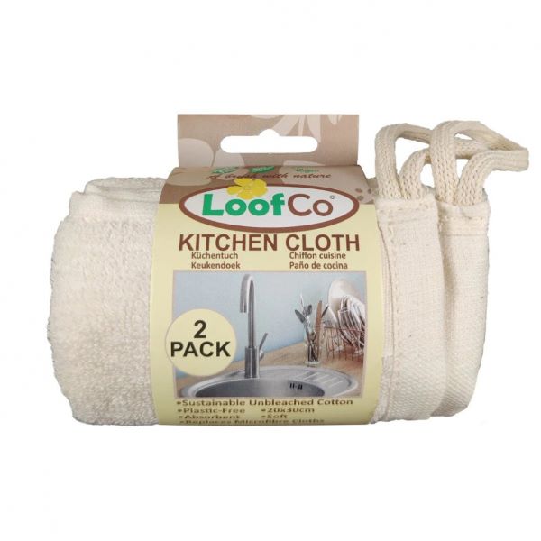 Eco-friendly kitchen cloth terry towelling set shown with cardboard wrapper