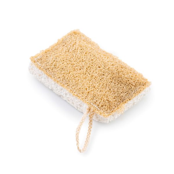 Compostable kitchen scrubber sponge showing the scrubby side of the sponge