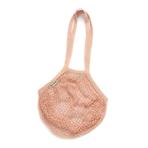 Long handled string bag in blush pink