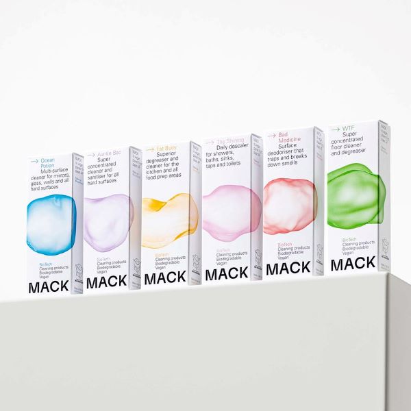 Mack pod collection lined up in a row, 6 boxes